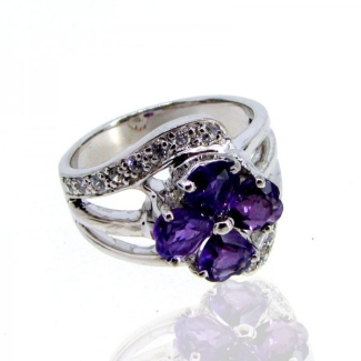 African Amethyst and Diamond White CZ 925 Sterling Silver Ring