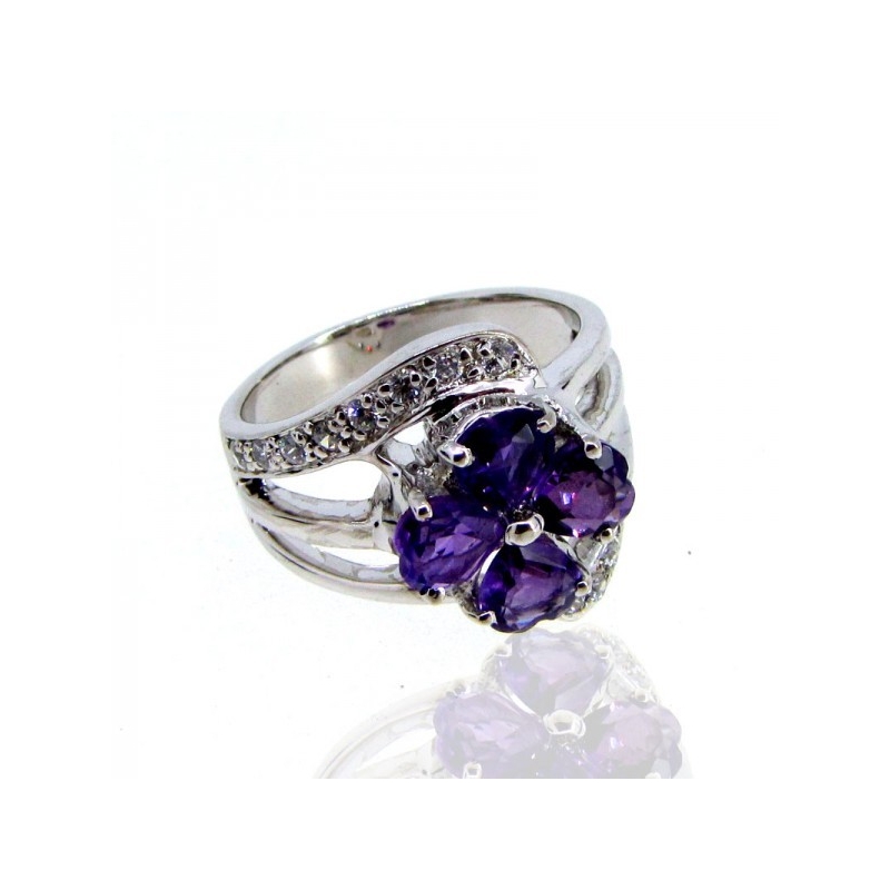 African Amethyst and Diamond White CZ 925 Sterling Silver Ring