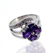 African Amethyst and Diamond White CZ 925 Sterling Silver Ring