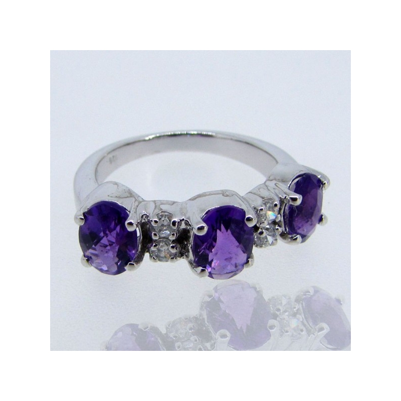 African Amethyst and Diamond White CZ 925 Sterling Silver Ring