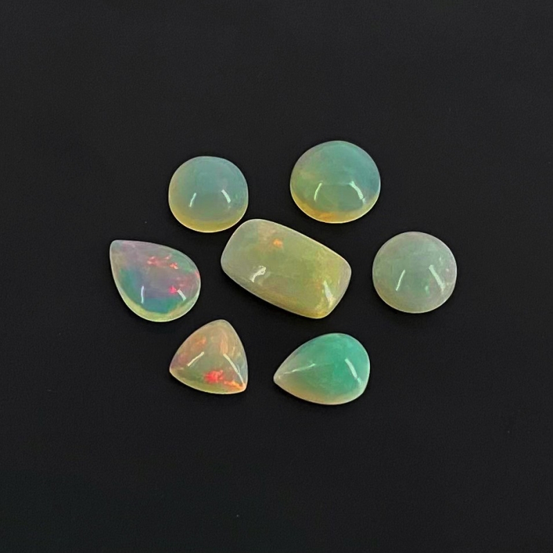 13.55 Cts. Ethiopian Opal 1.35-3mm Smooth Mix Shape AA Grade Cabochons Parcel - Total 7 Pcs.