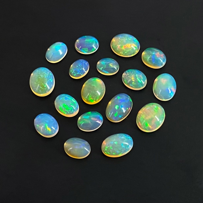 26.20 Cts. Ethiopian Opal 8X6-11X9mm Smooth Oval Shape AAA+ Grade Cabochons Parcel - Total 17 Pcs.