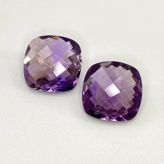  33.45 Cts. Brazilian Amethyst 18mm Checkerboard Square Cushion Shape AAA Grade Matched Gemstones Pair - Total 2 Pcs.