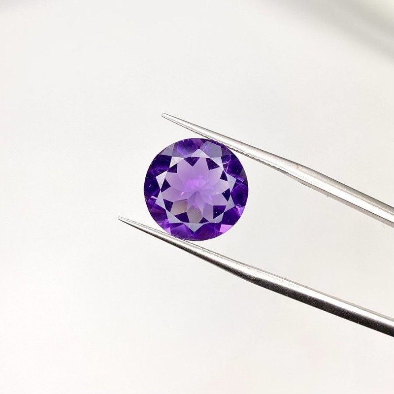 Brazilian Amethyst Faceted Round Shape AAA Grade Loose Gemstone - 12mm - 1 Pc. - 4.90 Cts.