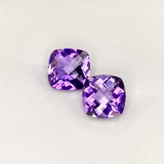 Brazilian Amethyst Checkerboard Square Cushion Shape AAA Grade Matched Gemstone Pair - 12mm - 2 Pc. - 12 Cts.