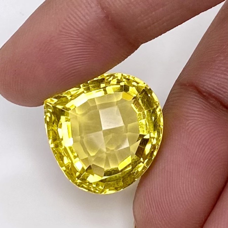  24.85 Cts. Lemon Quartz 18.5mm Checkerboard Heart Shape AAA+ Grade Loose Gemstone - Total 1 Pc.