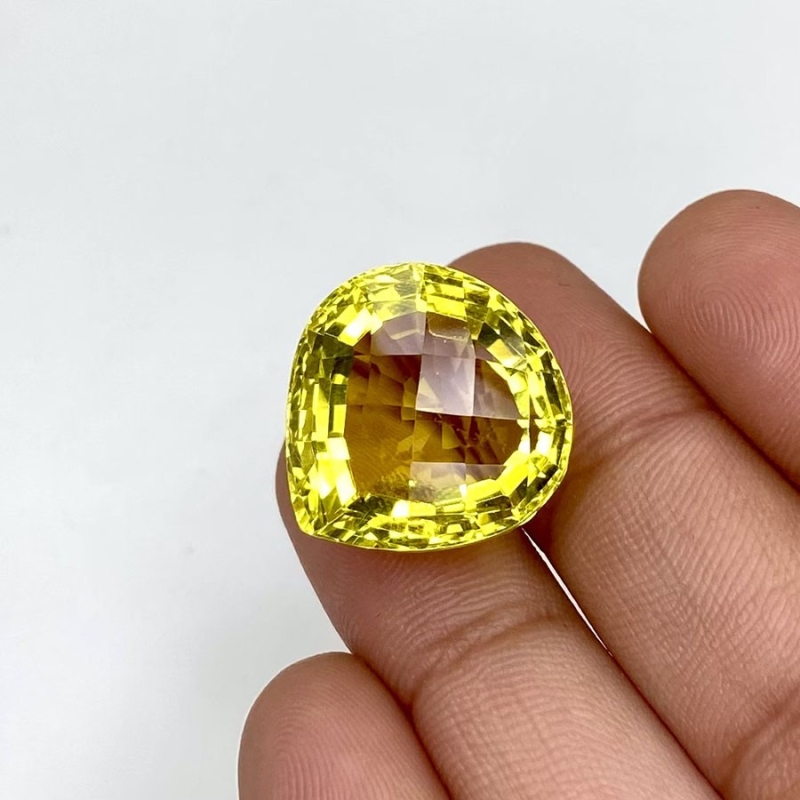  24.85 Cts. Lemon Quartz 18.5mm Checkerboard Heart Shape AAA+ Grade Loose Gemstone - Total 1 Pc.