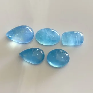 101.90 Cts. Aquamarine 17.05-28Cts. Smooth Mix Shape AA Grade Cabochons Parcel - Total 5 Pcs.