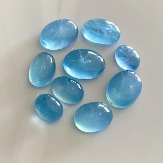 155.60 Cts. Aquamarine 15x12-22x17mm Smooth Oval Shape AA+ Grade Cabochons Parcel - Total 9 Pcs.