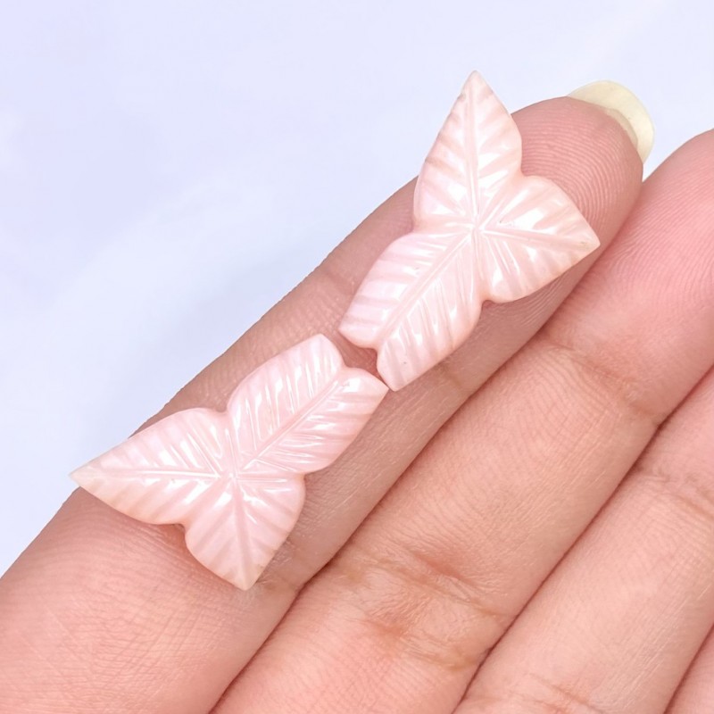 Pink Opal Carved Fancy Shape AA+ Grade Gemstone Carving Pair - 18x15mm - 2 Pc. - 14.20 Cts.