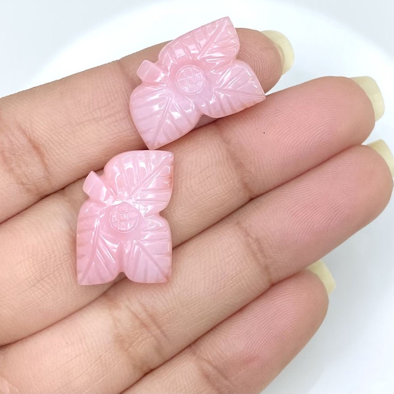 18.57 Cts. Pink Opal 19x13.5mm Carved Fancy Shape AA+ Grade Matched Gemstone Carvings Pair - Total 2 Pcs.
