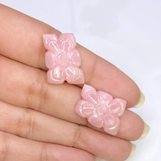 18.82 Cts. Pink Opal 19x14.5mm Carved Fancy Shape AA+ Grade Matched Gemstone Carvings Pair - Total 2 Pcs.