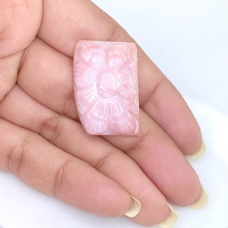 Pink Opal Carved Fancy Shape AA+ Grade Gemstone Loose Carving - 27x18.5mm - 1 Pc. - 18.98 Cts.