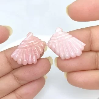 19.01 Cts. Pink Opal 20x15mm Carved Fancy Shape AA+ Grade Matched Gemstone Carvings Pair - Total 2 Pcs.