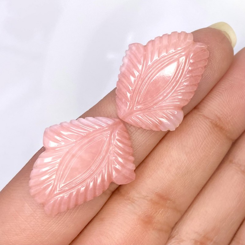 Pink Opal Carved Fancy Shape AA+ Grade Gemstone Carving Pair - 23x20mm - 2 Pc. - 20.60 Cts.