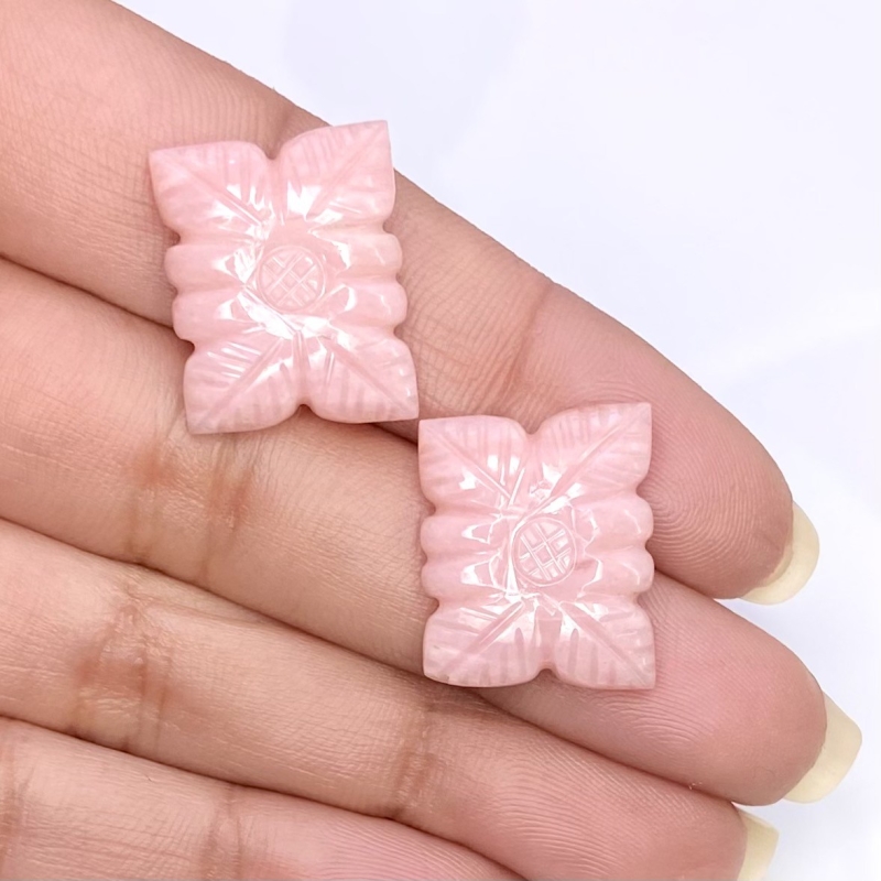 21.72 Cts. Pink Opal 19x15mm Carved Fancy Shape AA+ Grade Matched Gemstone Carvings Pair - Total 2 Pcs.