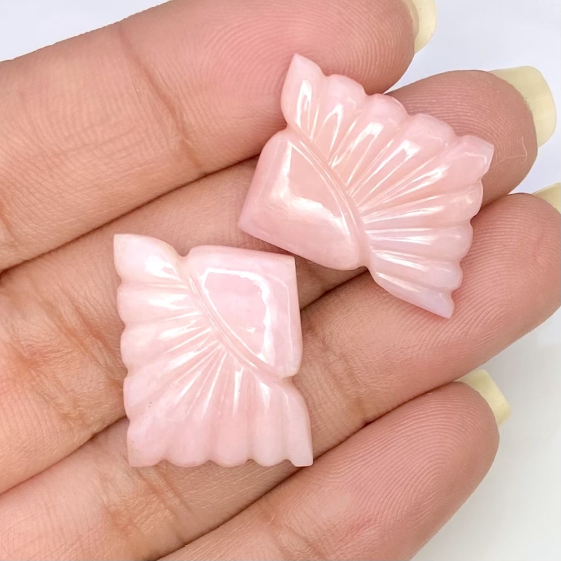 21.55 Cts. Pink Opal 20x15mm Carved Fancy Shape AA+ Grade Matched Gemstone Carvings Pair - Total 2 Pcs.