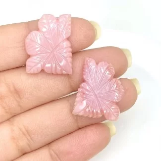 22.48 Cts. Pink Opal 21x16mm Carved Fancy Shape AA+ Grade Matched Gemstone Carvings Pair - Total 2 Pcs.