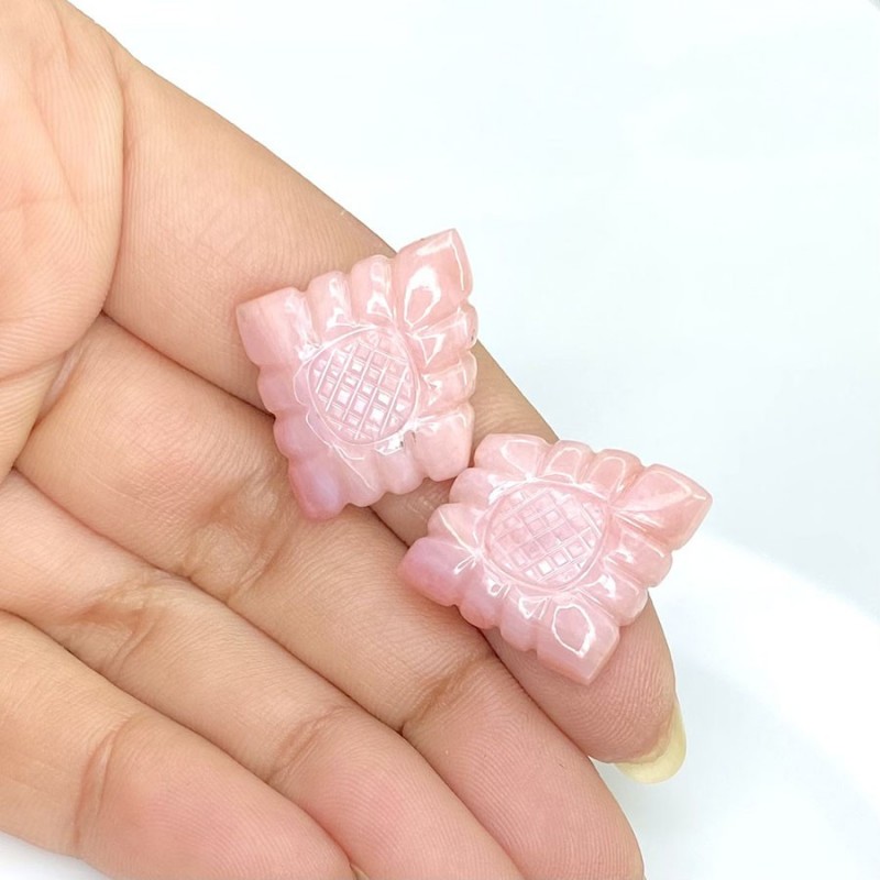25.90 Cts. Pink Opal 18x15mm Carved Fancy Shape AA+ Grade Matched Gemstone Carvings Pair - Total 2 Pcs.