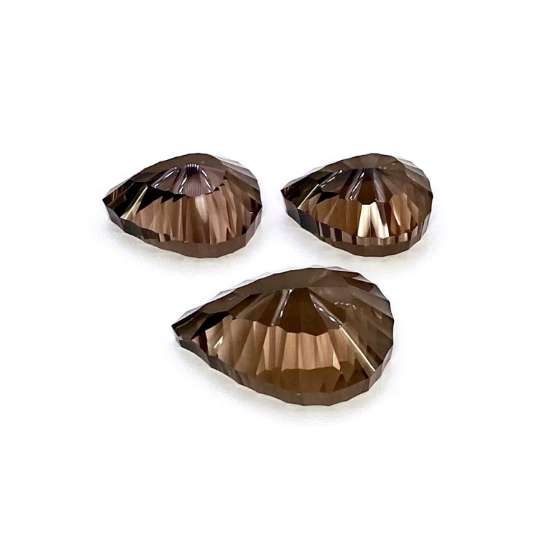 43.05 Carat Smoky Quartz 23x16.5-17.5x12mm Concave Cut Pear Shape AAA Grade Matched Cabochons Set - Total 3 Pcs.