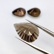 43.05 Carat Smoky Quartz 23x16.5-17.5x12mm Concave Cut Pear Shape AAA Grade Matched Cabochons Set - Total 3 Pcs.