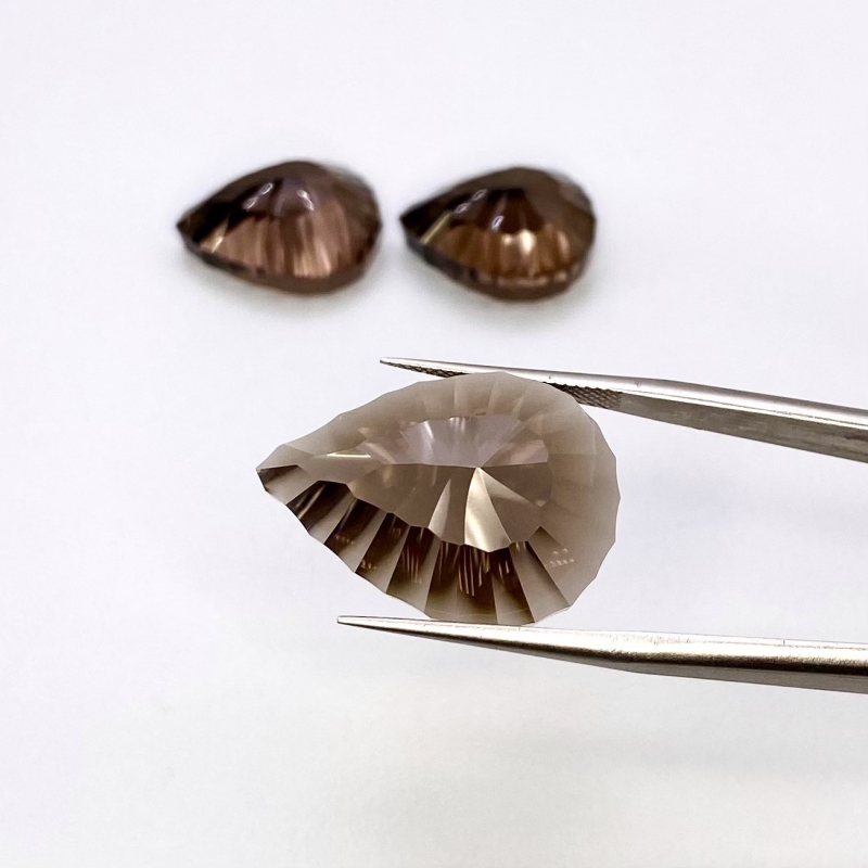 43.05 Carat Smoky Quartz 23x16.5-17.5x12mm Concave Cut Pear Shape AAA Grade Matched Cabochons Set - Total 3 Pcs.