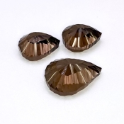 43.05 Carat Smoky Quartz 23x16.5-17.5x12mm Concave Cut Pear Shape AAA Grade Matched Cabochons Set - Total 3 Pcs.