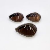 54.95 Carat Smoky Quartz 25x18-18.5x14mm Concave Cut Pear Shape AAA Grade Matched Cabochons Set - Total 3 Pcs.