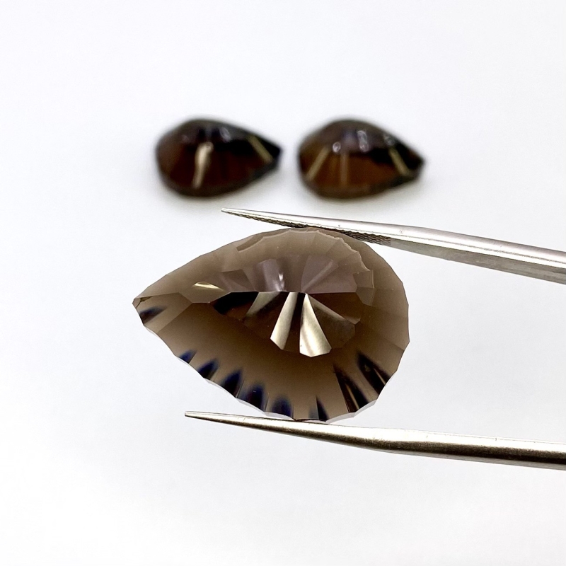 54.95 Carat Smoky Quartz 25x18-18.5x14mm Concave Cut Pear Shape AAA Grade Matched Cabochons Set - Total 3 Pcs.