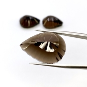 54.95 Carat Smoky Quartz 25x18-18.5x14mm Concave Cut Pear Shape AAA Grade Matched Cabochons Set - Total 3 Pcs.