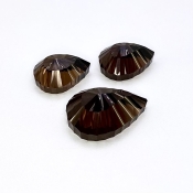 54.95 Carat Smoky Quartz 25x18-18.5x14mm Concave Cut Pear Shape AAA Grade Matched Cabochons Set - Total 3 Pcs.