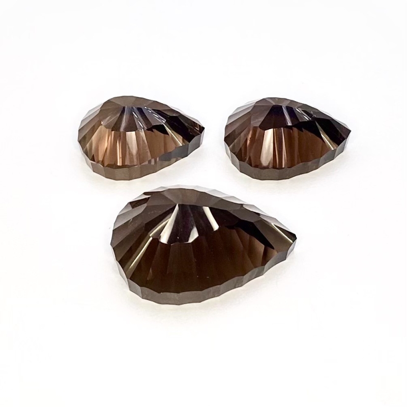 54.95 Carat Smoky Quartz 25x18-18.5x14mm Concave Cut Pear Shape AAA Grade Matched Cabochons Set - Total 3 Pcs.