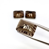 52.05 Carat Smoky Quartz 20x15-16x13mm Concave Cut Cushion Shape AAA Grade Matched Cabochons Set - Total 3 Pcs.