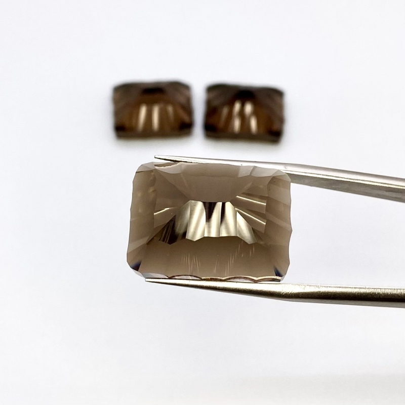 52.05 Carat Smoky Quartz 20x15-16x13mm Concave Cut Cushion Shape AAA Grade Matched Cabochons Set - Total 3 Pcs.