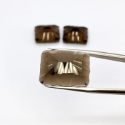 52.05 Carat Smoky Quartz 20x15-16x13mm Concave Cut Cushion Shape AAA Grade Matched Cabochons Set - Total 3 Pcs.