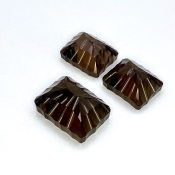 52.05 Carat Smoky Quartz 20x15-16x13mm Concave Cut Cushion Shape AAA Grade Matched Cabochons Set - Total 3 Pcs.