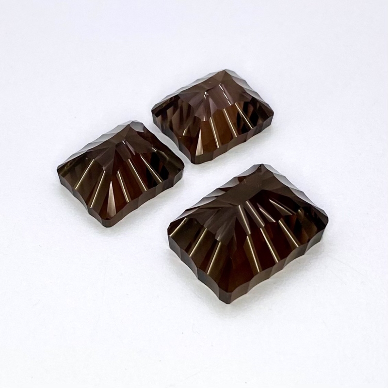 52.05 Carat Smoky Quartz 20x15-16x13mm Concave Cut Cushion Shape AAA Grade Matched Cabochons Set - Total 3 Pcs.