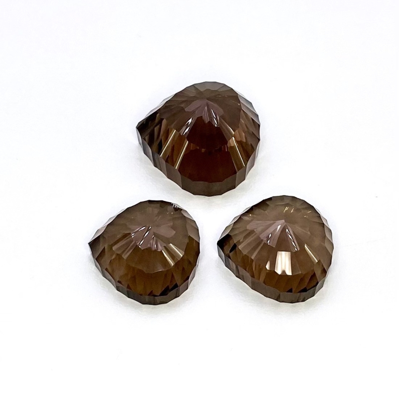 65.40 Carat Smoky Quartz 17.5-21mm Concave Cut Heart Shape AAA Grade Matched Cabochons Set - Total 3 Pcs.