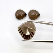 65.40 Carat Smoky Quartz 17.5-21mm Concave Cut Heart Shape AAA Grade Matched Cabochons Set - Total 3 Pcs.