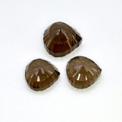 65.40 Carat Smoky Quartz 17.5-21mm Concave Cut Heart Shape AAA Grade Matched Cabochons Set - Total 3 Pcs.