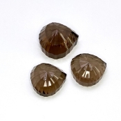 65.40 Carat Smoky Quartz 17.5-21mm Concave Cut Heart Shape AAA Grade Matched Cabochons Set - Total 3 Pcs.