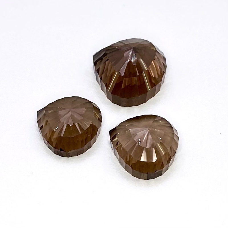 65.40 Carat Smoky Quartz 17.5-21mm Concave Cut Heart Shape AAA Grade Matched Cabochons Set - Total 3 Pcs.