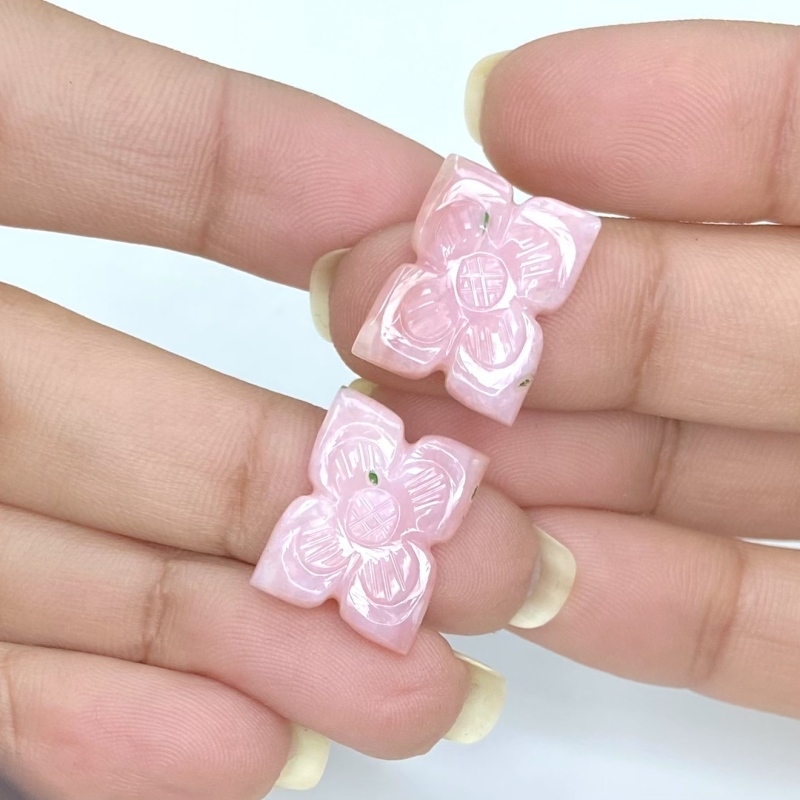 12.86 Cts. Pink Opal 16.5x13mm Carved Fancy Shape AA+ Grade Matched Gemstone Carvings Pair - Total 2 Pcs.
