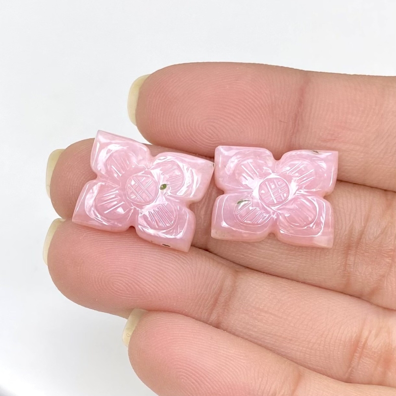 12.86 Cts. Pink Opal 16.5x13mm Carved Fancy Shape AA+ Grade Matched Gemstone Carvings Pair - Total 2 Pcs.