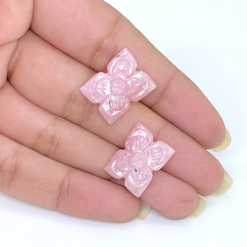 12.86 Cts. Pink Opal 16.5x13mm Carved Fancy Shape AA+ Grade Matched Gemstone Carvings Pair - Total 2 Pcs.