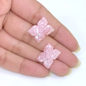 12.86 Cts. Pink Opal 16.5x13mm Carved Fancy Shape AA+ Grade Matched Gemstone Carvings Pair - Total 2 Pcs.