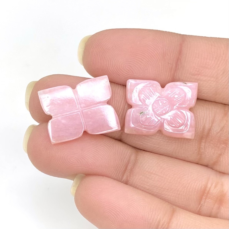 12.86 Cts. Pink Opal 16.5x13mm Carved Fancy Shape AA+ Grade Matched Gemstone Carvings Pair - Total 2 Pcs.