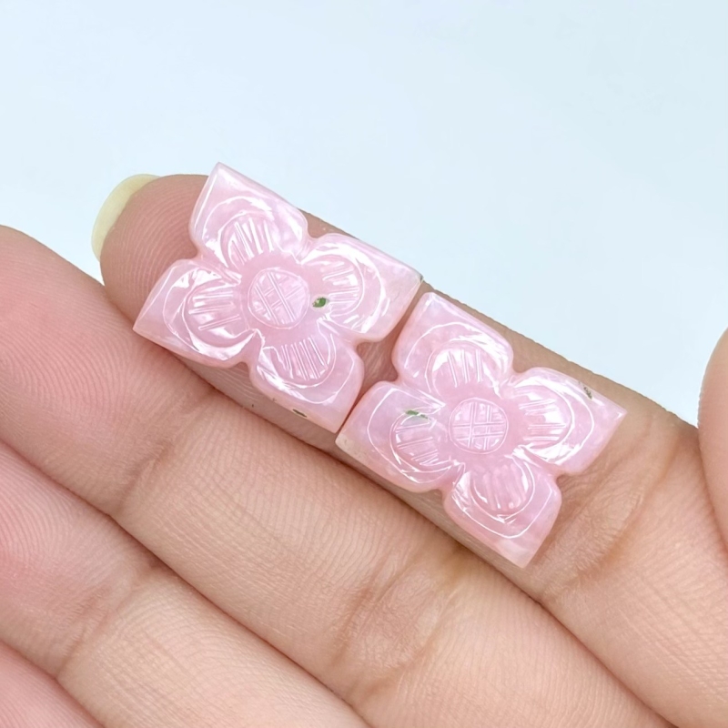 12.86 Cts. Pink Opal 16.5x13mm Carved Fancy Shape AA+ Grade Matched Gemstone Carvings Pair - Total 2 Pcs.