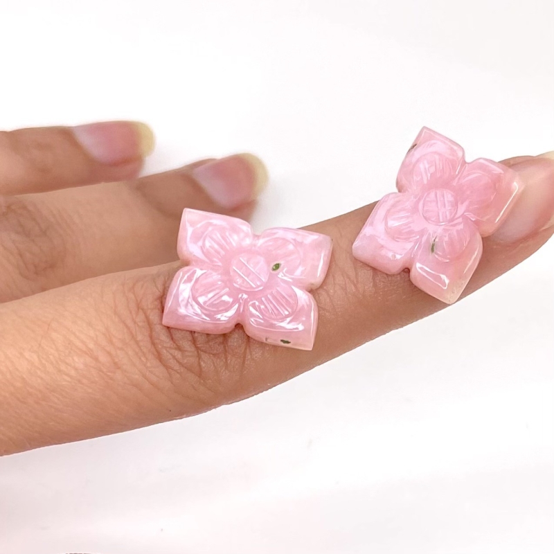 12.86 Cts. Pink Opal 16.5x13mm Carved Fancy Shape AA+ Grade Matched Gemstone Carvings Pair - Total 2 Pcs.