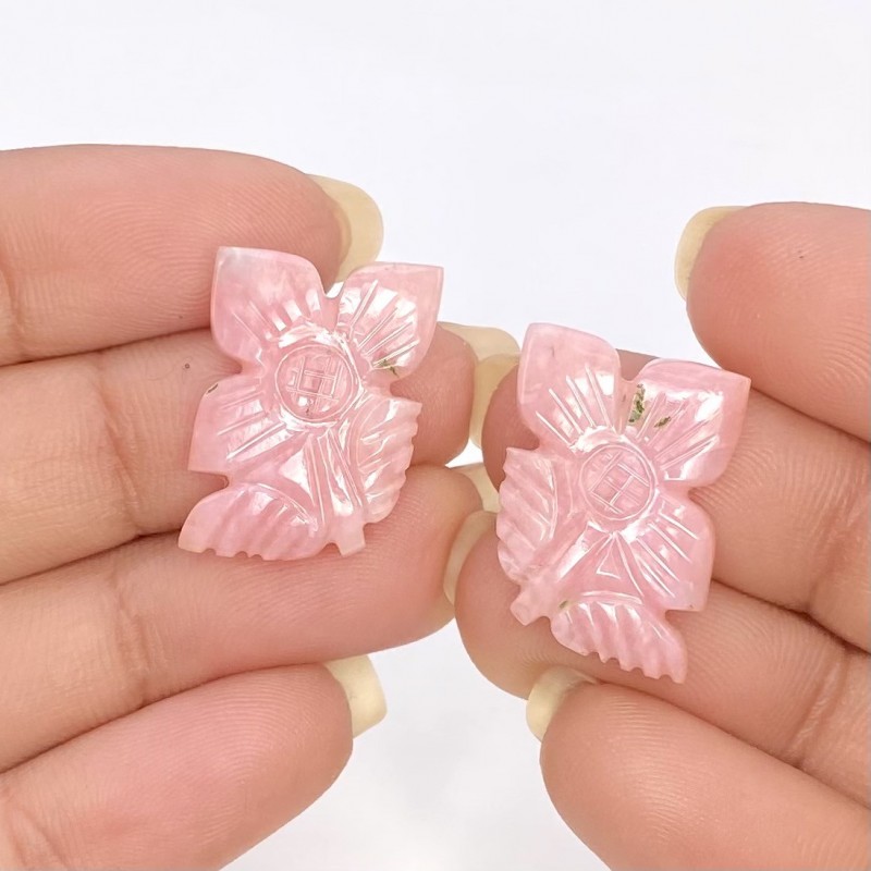 13.38 Cts. Pink Opal 20x14.5mm Carved Fancy Shape AA+ Grade Matched Gemstone Carvings Pair - Total 2 Pcs.